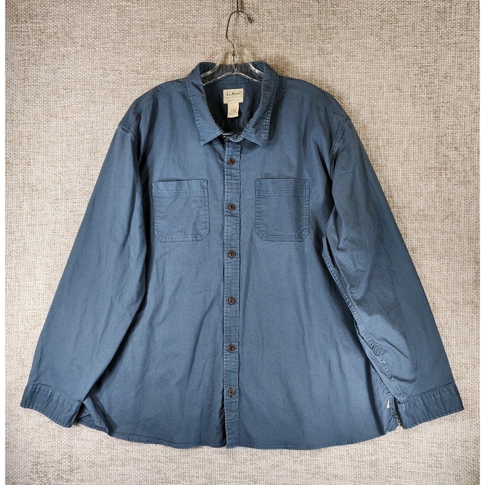 LL Bean Traditional Fit Canvas Shirt Mens XXL Blue Long Sleeve Workwear Chest 58